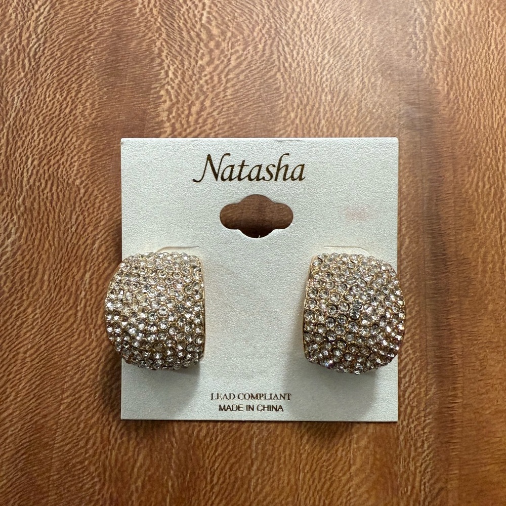 Natasha Couture Gold Pavé Crystal Earrings